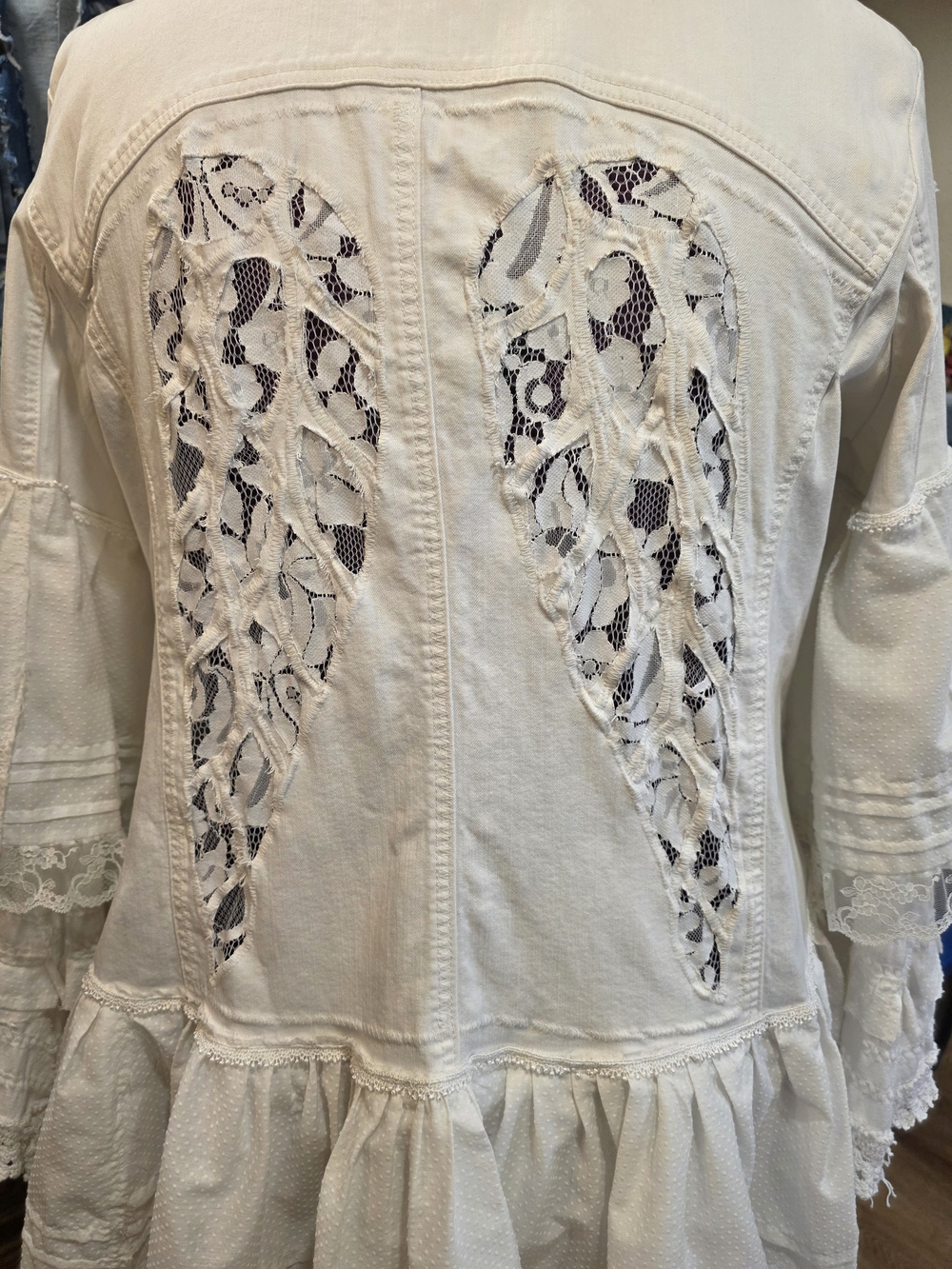 Boho Layered Lace Ruffle Duster Jacket - Upcycled - Picture 5 of 9